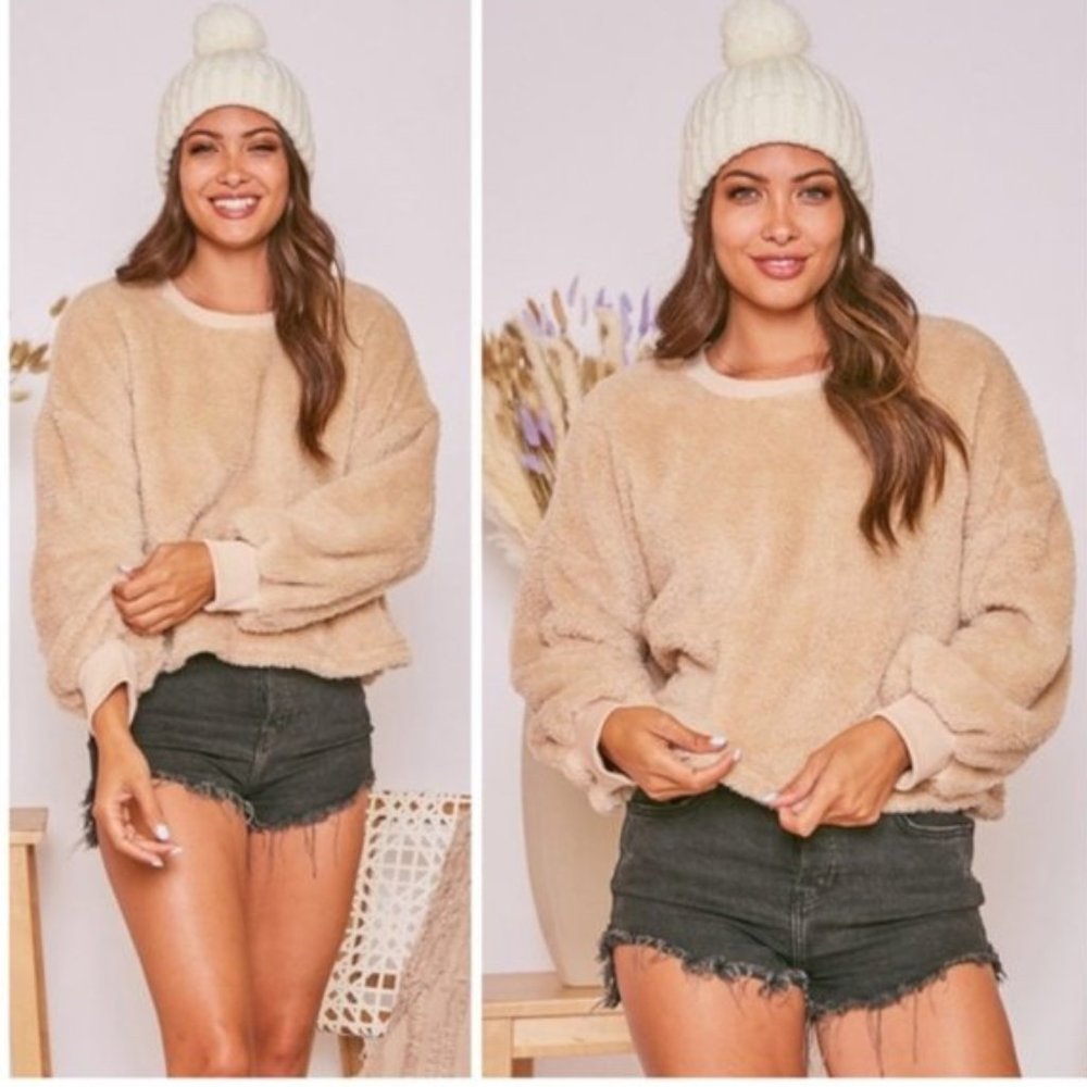 Boutique Huggable Faux Fur Crew Neck Sweater
